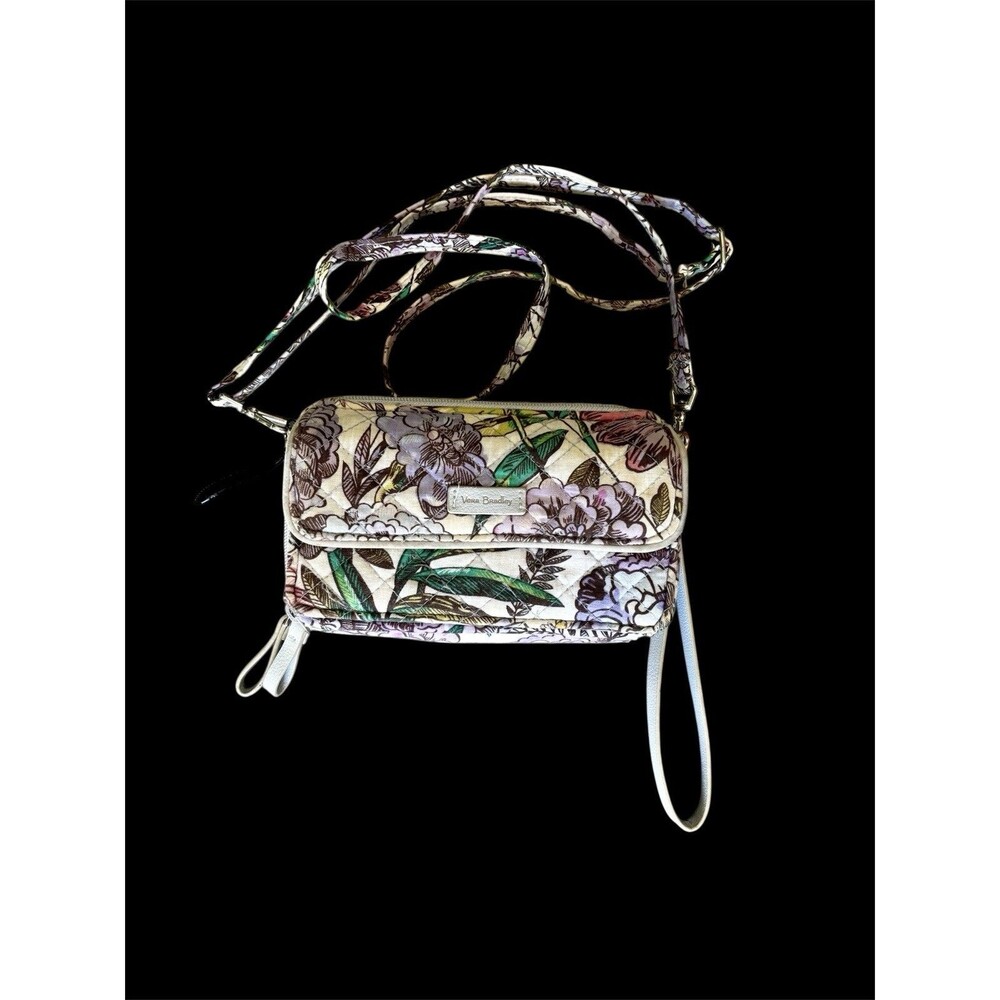 Vera Bradley Lavender Meadow Floral Fabric Wallet Organizer Crossbody Wristlet